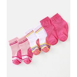 Cute Walk By Babyhug Non Terry Anti Bacterial Ankle Length Design Socks Pack of 3 - Pink & white