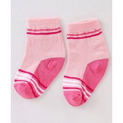 Cute Walk By Babyhug Non Terry Anti Bacterial Ankle Length Design Socks Pack of 3 - Pink & white
