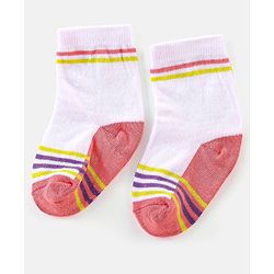 Cute Walk By Babyhug Non Terry Anti Bacterial Ankle Length Design Socks Pack of 3 - Pink & white