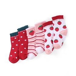 Cute Walk by Babyhug Cotton Blend Ankle Length Anti Bacterial Socks Strawberry Design Pack of 3 - Pink & Red