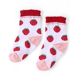Cute Walk by Babyhug Cotton Blend Ankle Length Anti Bacterial Socks Strawberry Design Pack of 3 - Pink & Red