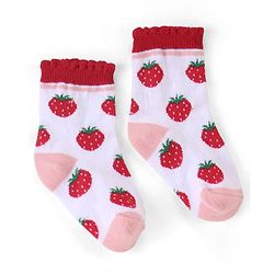Cute Walk by Babyhug Cotton Blend Ankle Length Anti Bacterial Socks Strawberry Design Pack of 3 - Pink & Red