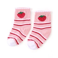 Cute Walk by Babyhug Cotton Blend Ankle Length Anti Bacterial Socks Strawberry Design Pack of 3 - Pink & Red