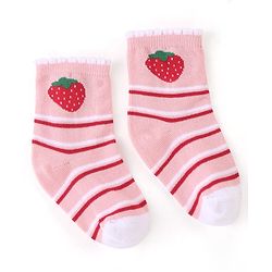 Cute Walk by Babyhug Cotton Blend Ankle Length Anti Bacterial Socks Strawberry Design Pack of 3 - Pink & Red
