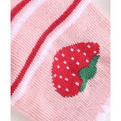 Cute Walk by Babyhug Cotton Blend Ankle Length Anti Bacterial Socks Strawberry Design Pack of 3 - Pink & Red