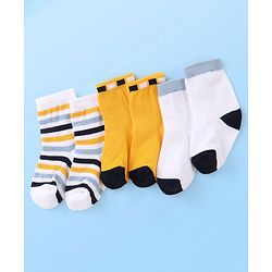 Cute Walk by Babyhug Cotton Blend Ankle Length Anti Bacterial Socks Stripes Design Pack of 3 - White & Yellow