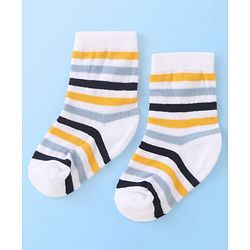 Cute Walk by Babyhug Cotton Blend Ankle Length Anti Bacterial Socks Stripes Design Pack of 3 - White & Yellow
