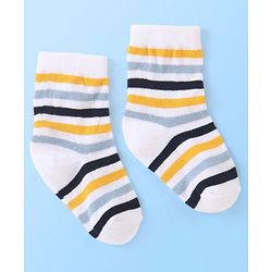 Cute Walk by Babyhug Cotton Blend Ankle Length Anti Bacterial Socks Stripes Design Pack of 3 - White & Yellow