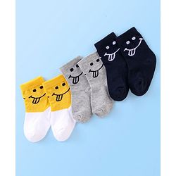 Cute Walk by Babyhug Cotton Knit Anti Bacterial Ankle Length Happy Face Design Socks Pack of 3 - Multicolour