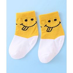 Cute Walk by Babyhug Cotton Knit Anti Bacterial Ankle Length Happy Face Design Socks Pack of 3 - Multicolour