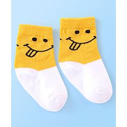 Cute Walk by Babyhug Cotton Knit Anti Bacterial Ankle Length Happy Face Design Socks Pack of 3 - Multicolour