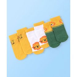 Cute Walk by Babyhug Cotton Blend Ankle Length Anti Bacterial Socks Animal Design Pack of 3 - White & Yellow