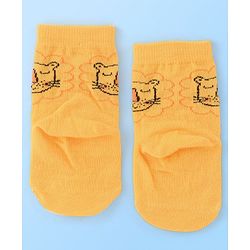 Cute Walk by Babyhug Cotton Blend Ankle Length Anti Bacterial Socks Animal Design Pack of 3 - White & Yellow