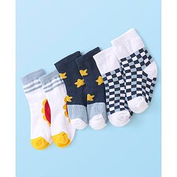 Cute Walk By Babyhug Non Terry Anti Bacterial Ankle Length Socks With Checks & Star Design Pack Of 3 - White & Blue
