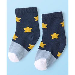Cute Walk By Babyhug Non Terry Anti Bacterial Ankle Length Socks With Checks & Star Design Pack Of 3 - White & Blue