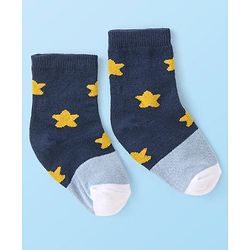 Cute Walk By Babyhug Non Terry Anti Bacterial Ankle Length Socks With Checks & Star Design Pack Of 3 - White & Blue