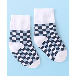 Cute Walk By Babyhug Non Terry Anti Bacterial Ankle Length Socks With Checks & Star Design Pack Of 3 - White & Blue