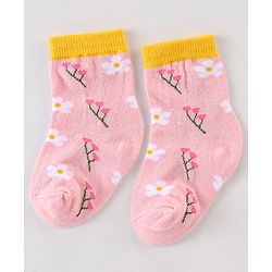 Cute Walk by Babyhug Cotton Knit Anti Bacterial Ankle Length Floral Design Socks Pack of 3 - Multicolour
