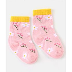 Cute Walk by Babyhug Cotton Knit Anti Bacterial Ankle Length Floral Design Socks Pack of 3 - Multicolour
