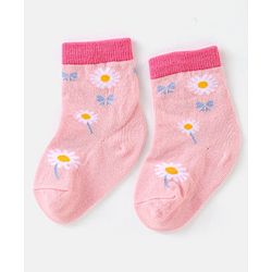 Cute Walk by Babyhug Cotton Knit Anti Bacterial Ankle Length Floral Design Socks Pack of 3 - Multicolour