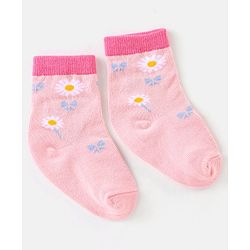 Cute Walk by Babyhug Cotton Knit Anti Bacterial Ankle Length Floral Design Socks Pack of 3 - Multicolour