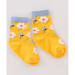Cute Walk by Babyhug Cotton Knit Anti Bacterial Ankle Length Floral Design Socks Pack of 3 - Multicolour