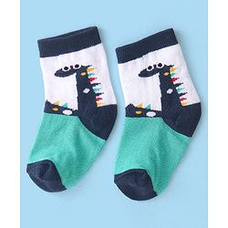 Cute Walk by Babyhug Cotton Blend Ankle Length Anti Bacterial Socks Dino Design Pack of 3 - White & Blue