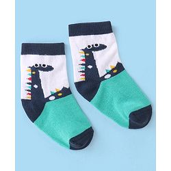 Cute Walk by Babyhug Cotton Blend Ankle Length Anti Bacterial Socks Dino Design Pack of 3 - White & Blue