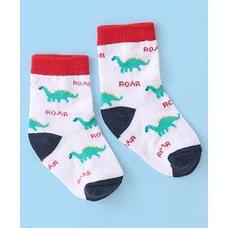 Cute Walk by Babyhug Cotton Blend Ankle Length Anti Bacterial Socks Dino Design Pack of 3 - White & Blue