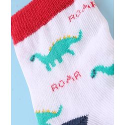 Cute Walk by Babyhug Cotton Blend Ankle Length Anti Bacterial Socks Dino Design Pack of 3 - White & Blue