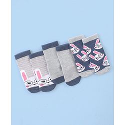 Cute Walk by Babyhug Cotton Blend Ankle Length Anti Bacterial Socks Bunny Design Pack of 3 - Grey & Blue