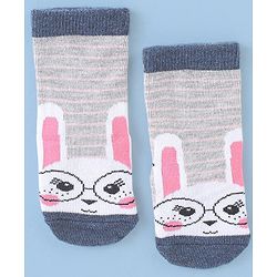 Cute Walk by Babyhug Cotton Blend Ankle Length Anti Bacterial Socks Bunny Design Pack of 3 - Grey & Blue