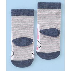 Cute Walk by Babyhug Cotton Blend Ankle Length Anti Bacterial Socks Bunny Design Pack of 3 - Grey & Blue