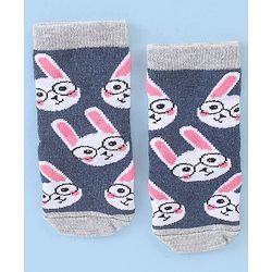Cute Walk by Babyhug Cotton Blend Ankle Length Anti Bacterial Socks Bunny Design Pack of 3 - Grey & Blue