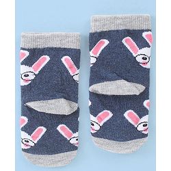 Cute Walk by Babyhug Cotton Blend Ankle Length Anti Bacterial Socks Bunny Design Pack of 3 - Grey & Blue