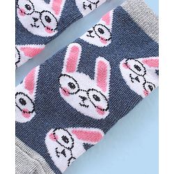 Cute Walk by Babyhug Cotton Blend Ankle Length Anti Bacterial Socks Bunny Design Pack of 3 - Grey & Blue