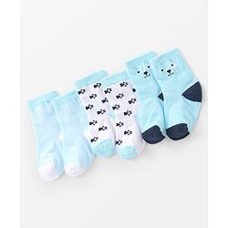 Cute Walk By Babyhug Non Terry Anti Bacterial Ankle Length Socks With Paws Design Pack Of 3 - White & Blue