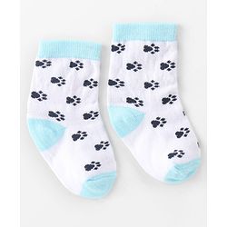 Cute Walk By Babyhug Non Terry Anti Bacterial Ankle Length Socks With Paws Design Pack Of 3 - White & Blue