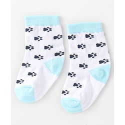 Cute Walk By Babyhug Non Terry Anti Bacterial Ankle Length Socks With Paws Design Pack Of 3 - White & Blue