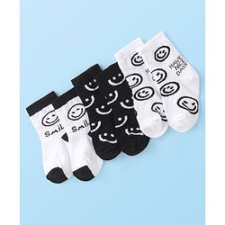 Cute Walk By Babyhug Non Terry Anti Bacterial Ankle Length Socks With Smile Design Pack Of 3 - White & Black