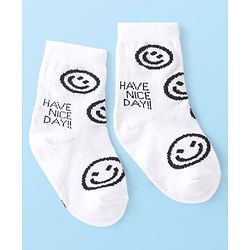 Cute Walk By Babyhug Non Terry Anti Bacterial Ankle Length Socks With Smile Design Pack Of 3 - White & Black