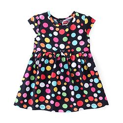 Babyhug 100% Cotton Knit Half Sleeves Frock Polka Print With Leggings - Navy Blue & Pink
