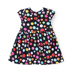 Babyhug 100% Cotton Knit Half Sleeves Frock Polka Print With Leggings - Navy Blue & Pink