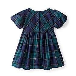 Babyhug Woven Yarn Dyed Half Sleeves Frock Checkered - Green & Blue