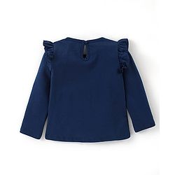 Babyhug Cotton Full Sleeves Tee With Butterfly Graphics & Frill Detailing - Navy Blue