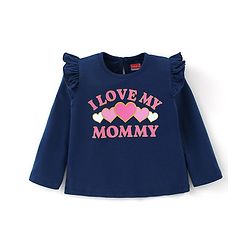 Babyhug Cotton Full Sleeves Tee With Text Graphics & Frill Detailing - Navy Blue