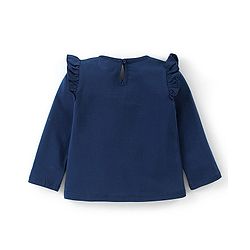 Babyhug Full Sleeves Tee With Text Graphics & Frill Detailing - Navy Blue