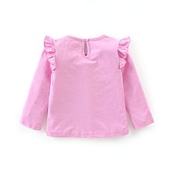 Babyhug Cotton Full Sleeves Tee With Frill Detailing & Text Graphics- Pink