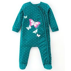Babyhug Interlock Cotton Knit Full Sleeves Footed Sleepsuit with Butterfly Print - Blue