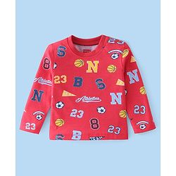 Babyhug Cotton Knit Full Striped & Numeric Printed T-Shirts Pack of 3 - Multicolour